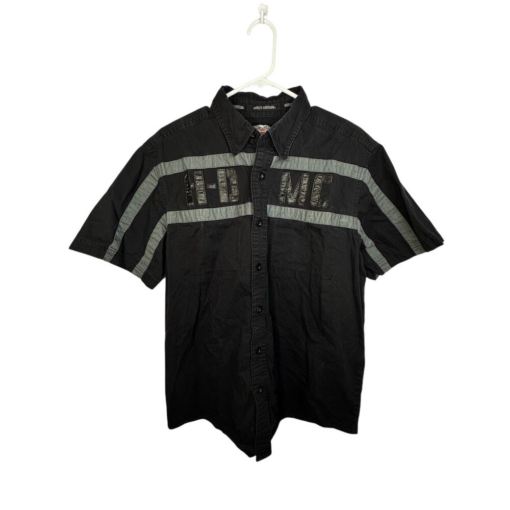 Harley-Davidson Button-Up Shirt Mens L Black Short Sleeve Colorblock Biker